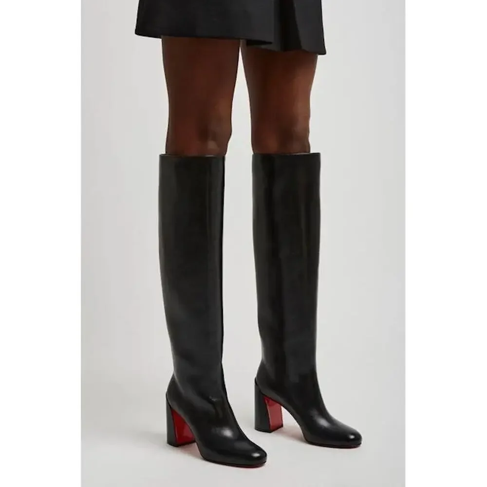 Christian Louboutin Janitta 85 Black Leather Knee High Block Heel Boot 40 - Picture 6 of 16